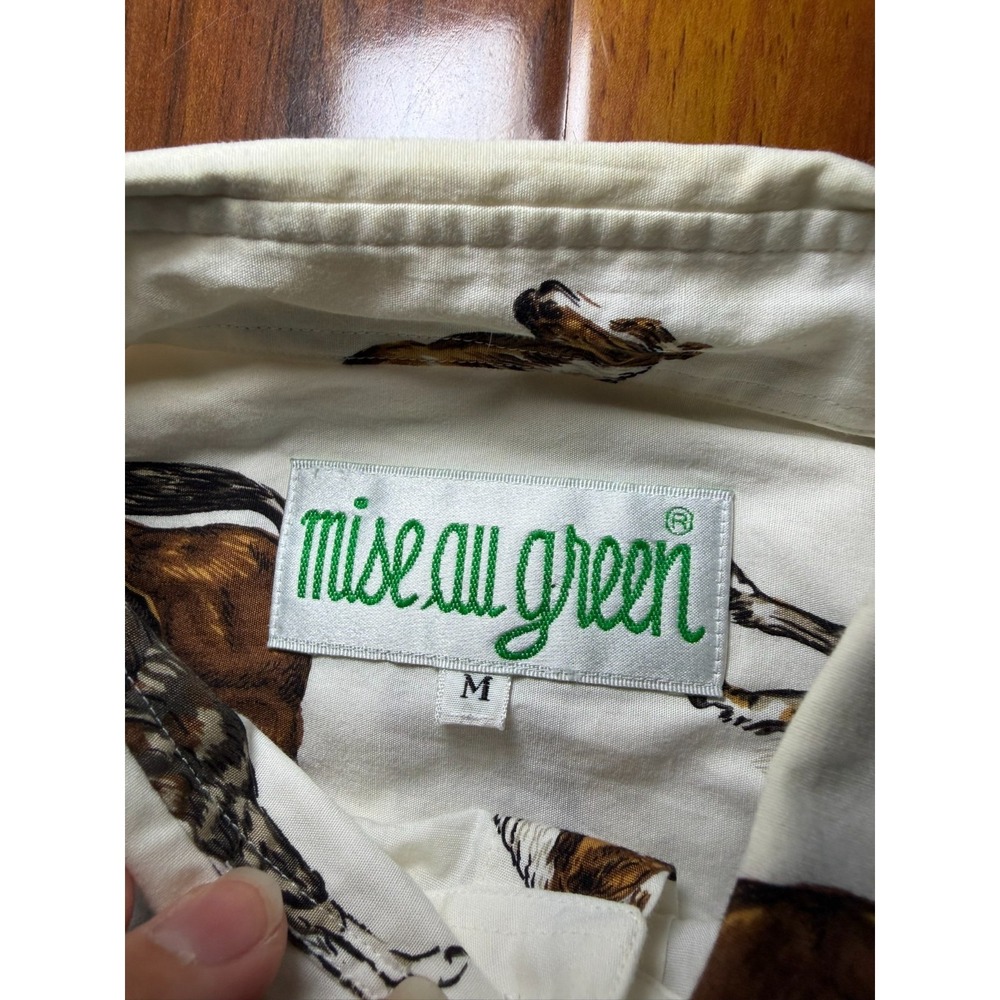 Vintage Mise Au Green Men's White Button Down Size M Horse Graphic Print - Picture 2 of 7